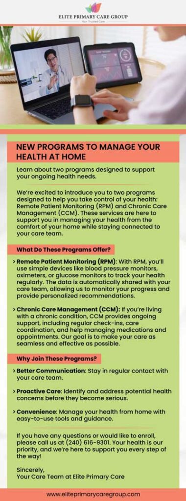 New Programs to Manage Your Health at Home at Elite Primary Care Group in Frederick, MD New Programs to Manage Your Health at Home at Elite Primary Care Group in Frederick, MD